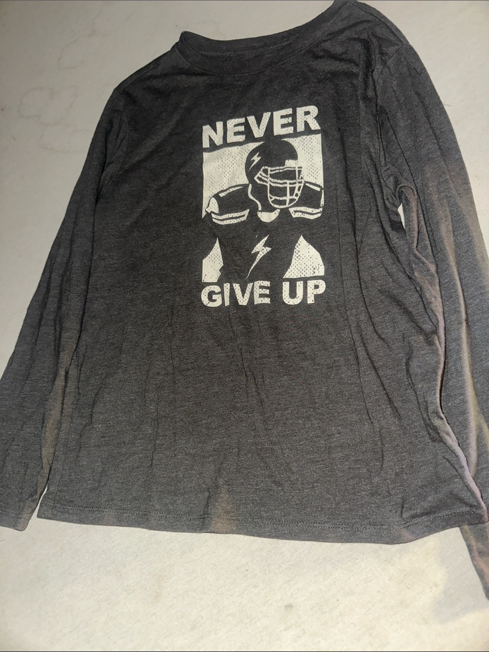 Kids Size 10/12 Cat & Jack Never Give Up Graphic Long Sleeve Tee - Dark Gray